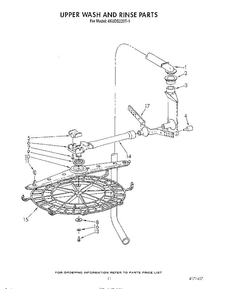 UPPER WASH AND RINSE Diagram and Parts List for 4KUDS220T1  KitchenAid Dishwasher