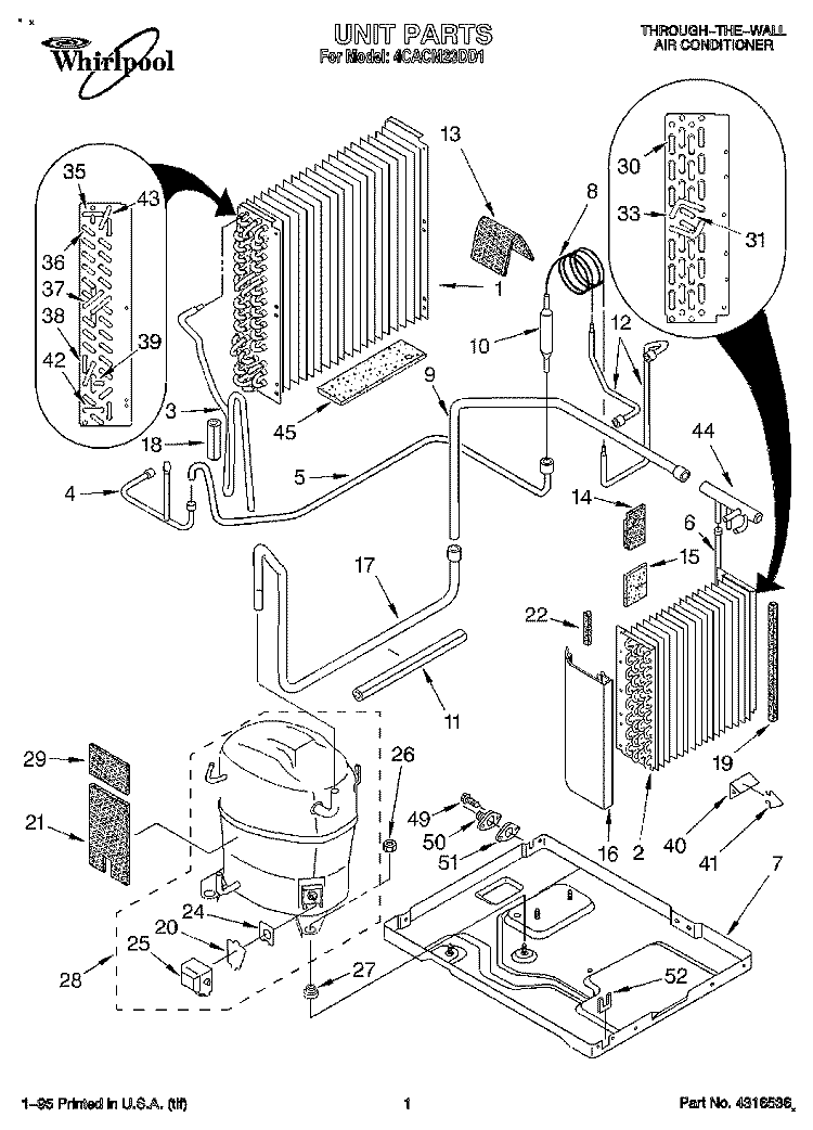 UNIT, LITERATURE Diagram and Parts List for 4CACM23DD1  Whirlpool Air Conditioner