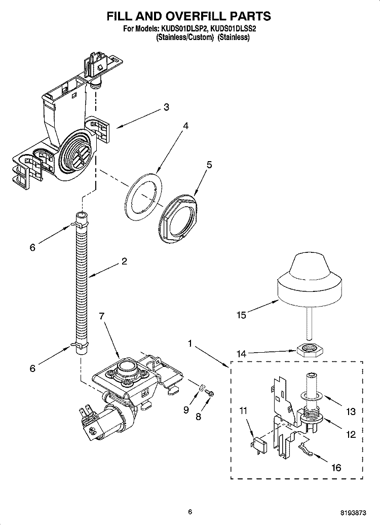 FILL AND OVERFILL PARTS Diagram and Parts List for KUDS01DLSS2  KitchenAid Dishwasher