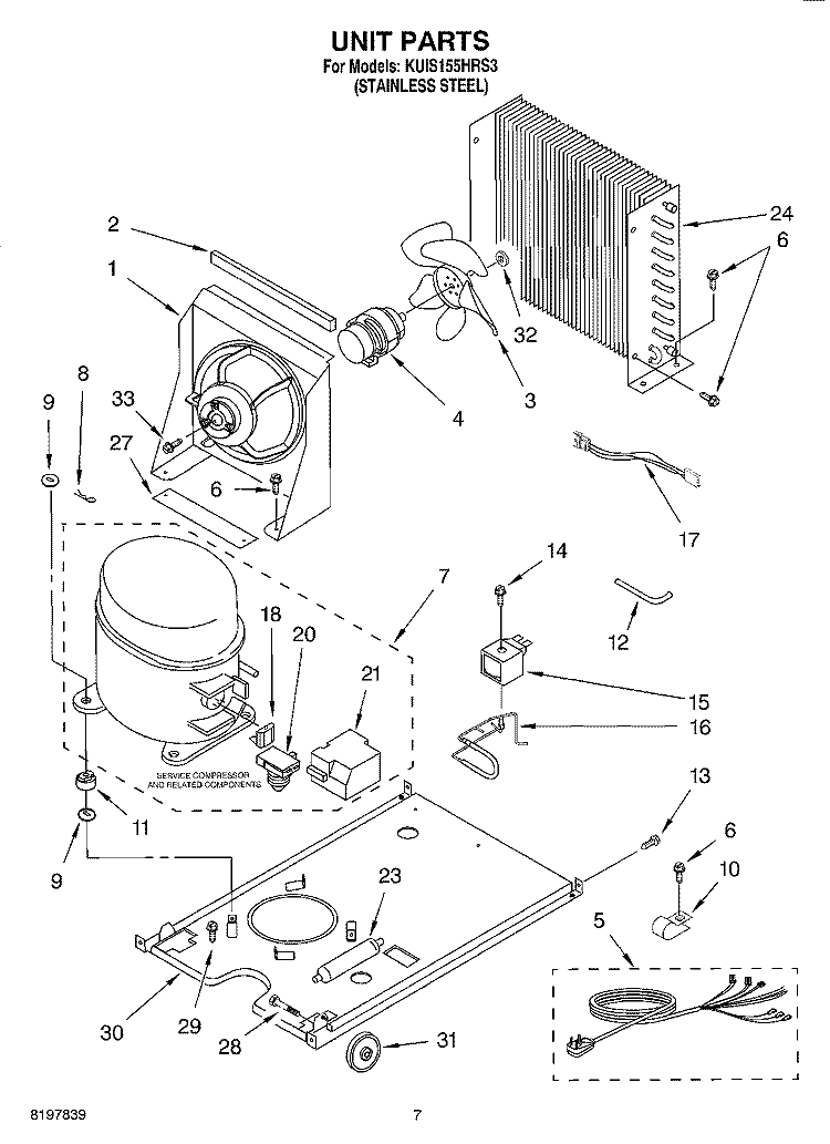 UNIT Diagram and Parts List for KUIS155HRS3  KitchenAid Ice Maker