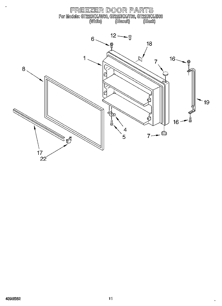 FREEZER DOOR, OPTIONAL Diagram and Parts List for GT22DKXJB00  Whirlpool Refrigerator