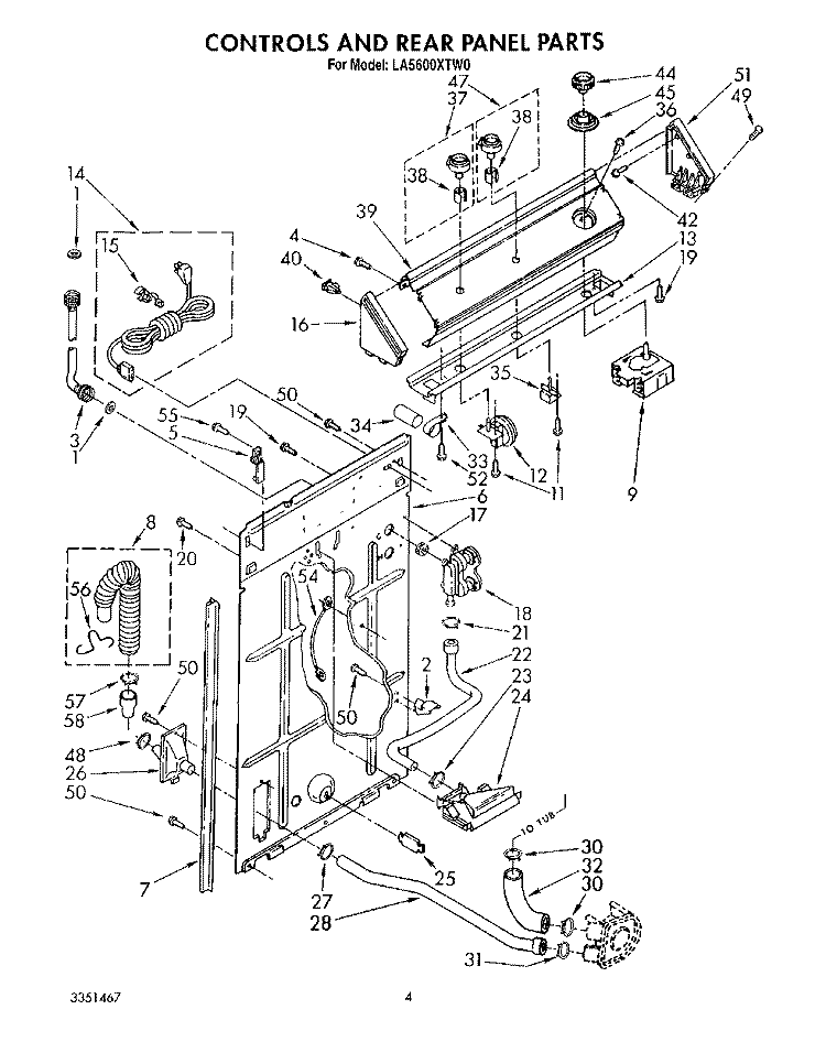 CONTROLS AND REAR PANEL Diagram and Parts List for LA5600XTG0  Whirlpool Washer