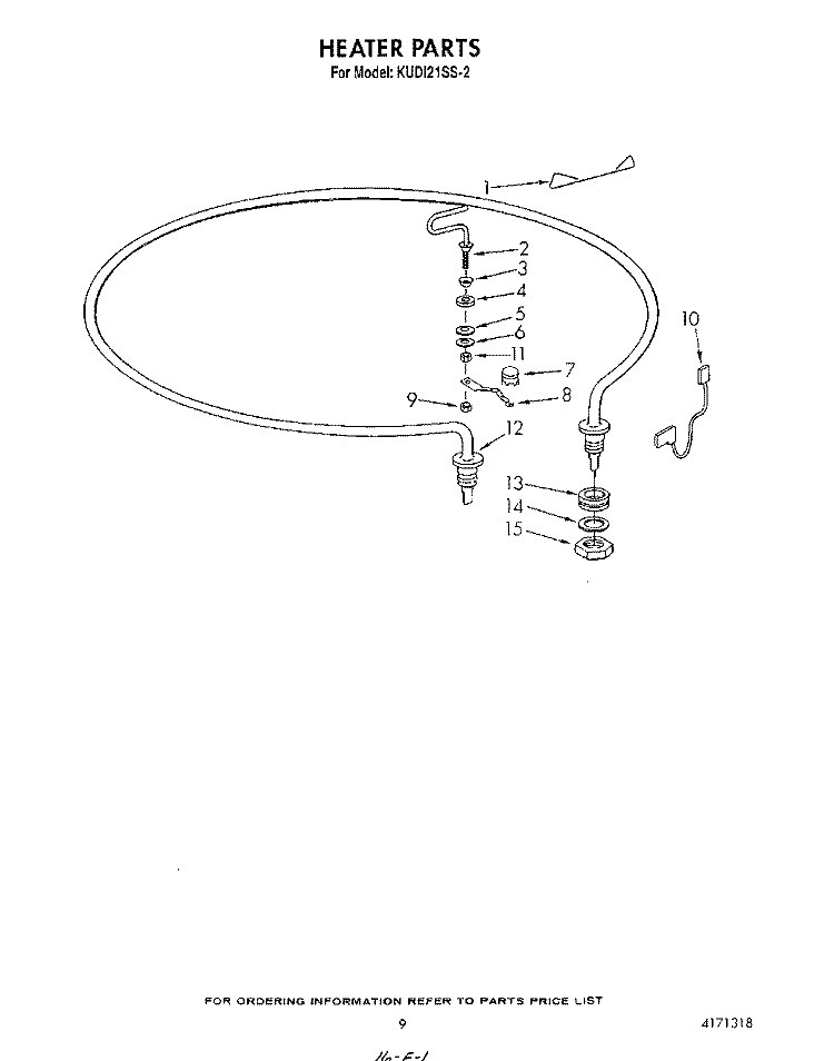 HEATER Diagram and Parts List for KUDI21SS2  KitchenAid Dishwasher