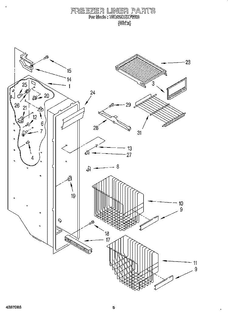 FREEZER LINER Diagram and Parts List for 7ED25DQXFW00  Whirlpool Refrigerator