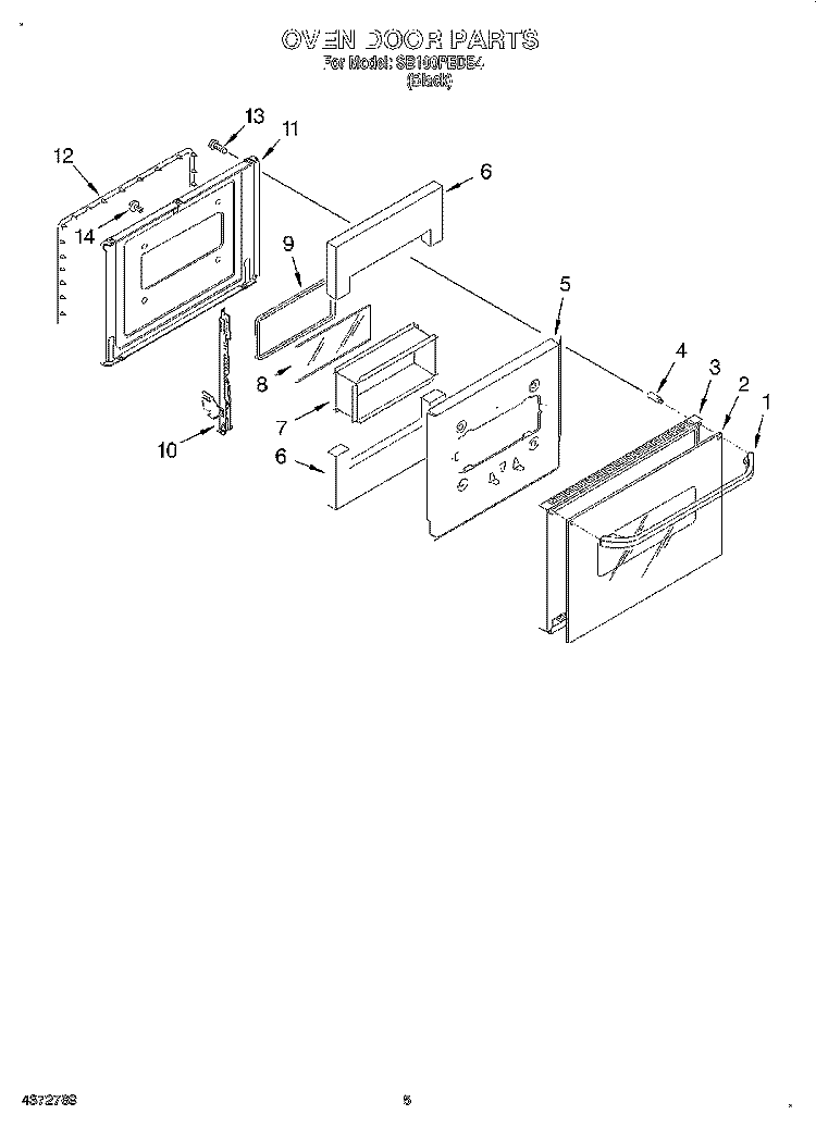 OVEN DOOR Diagram and Parts List for SB100PEDB4  Whirlpool Range