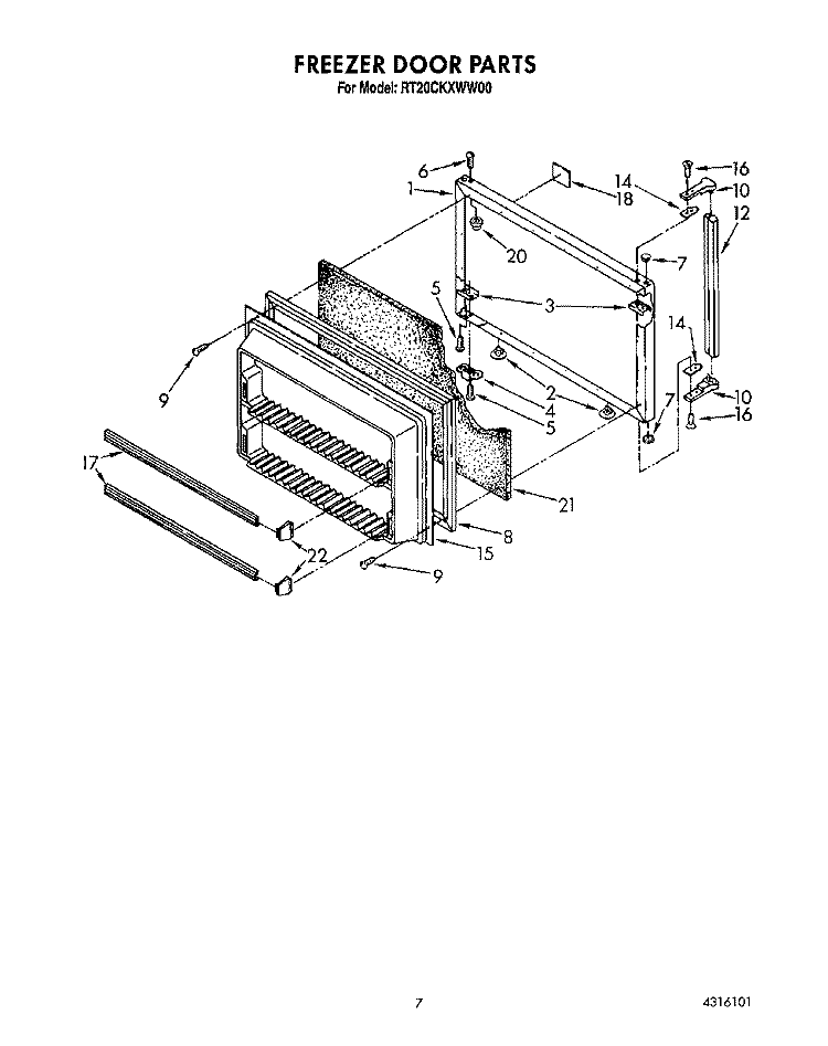 FREEZER DOOR Diagram and Parts List for RT20CKXWW00  Roper Refrigerator