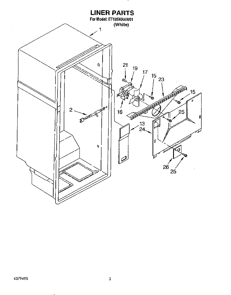LINER Diagram and Parts List for ET18SKRAW01  Whirlpool Refrigerator