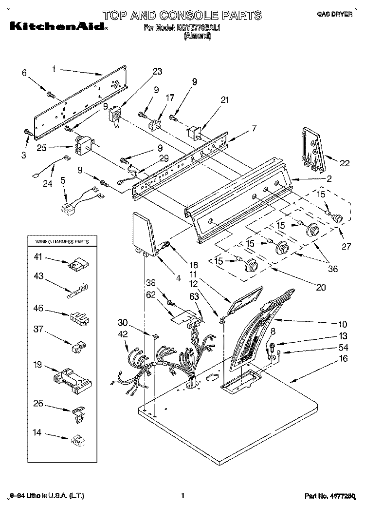 TOP AND CONSOLE, LIT/OPTIONAL Diagram and Parts List for KGYE778BAL1  KitchenAid Dryer