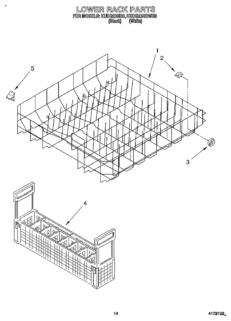 LOWER RACK Diagram and Parts List for KUDG23HBWH0  KitchenAid Dishwasher