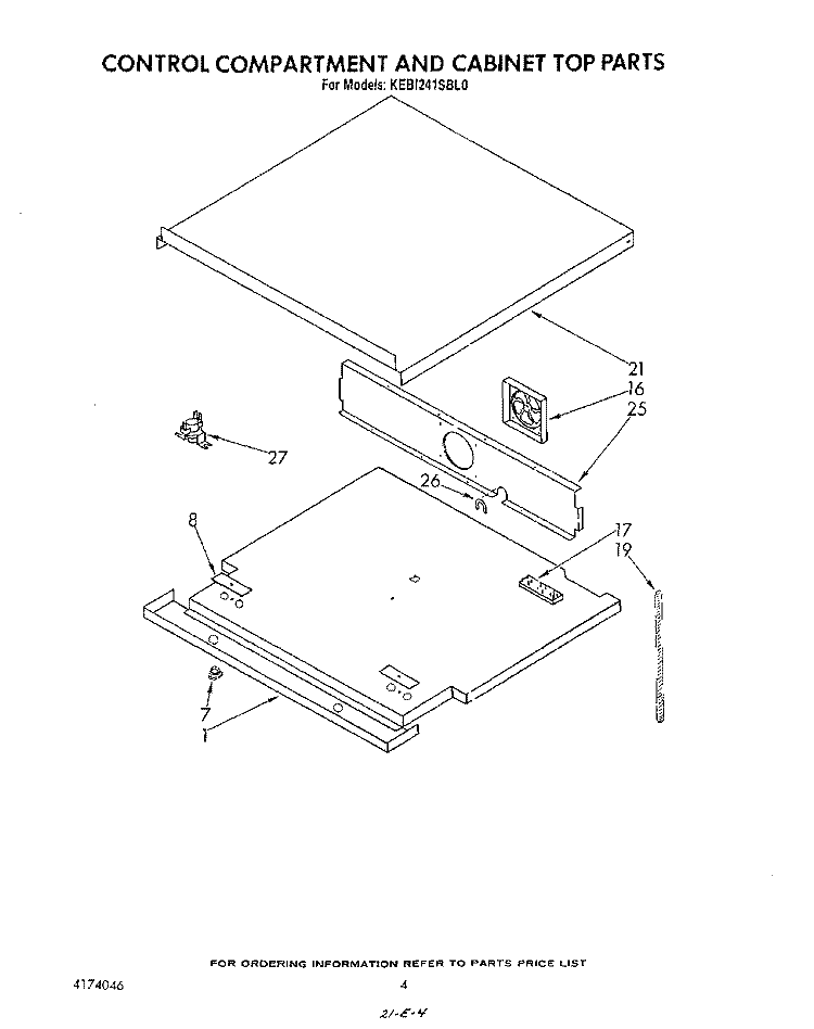 CONTROL COMPARTMENT AND CABINET TOP Diagram and Parts List for KEBI241SBL0  KitchenAid Wall Oven