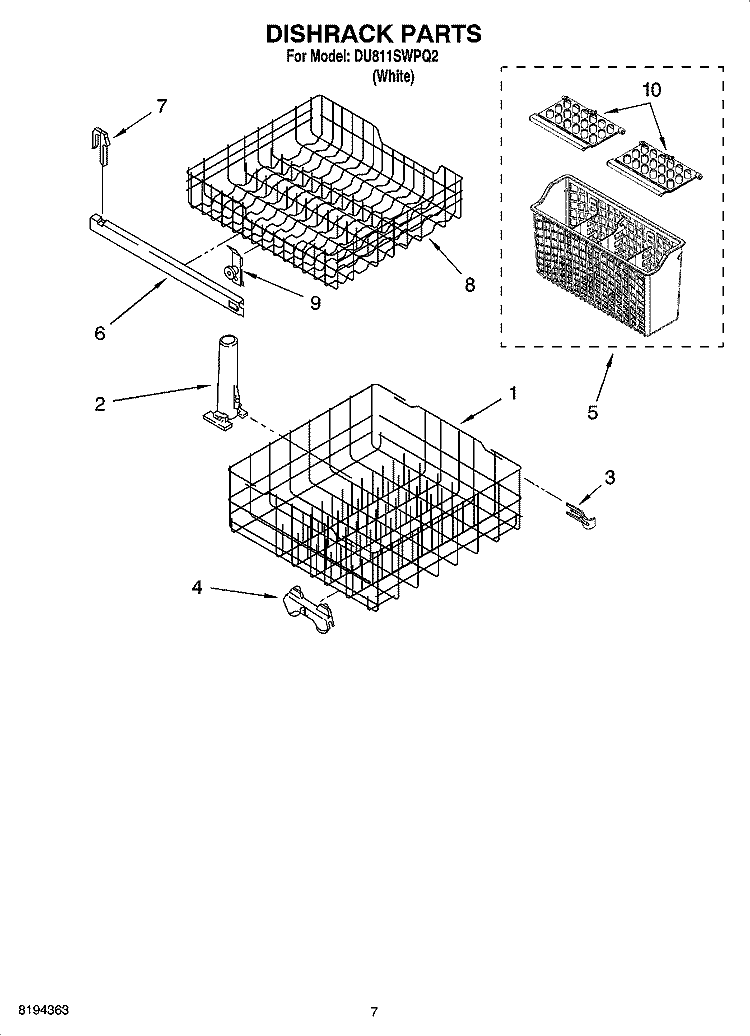 DISHRACK PARTS, OPTIONAL PARTS (NOT INCLUDED) Diagram and Parts List for DU811SWPQ2  Whirlpool Dishwasher