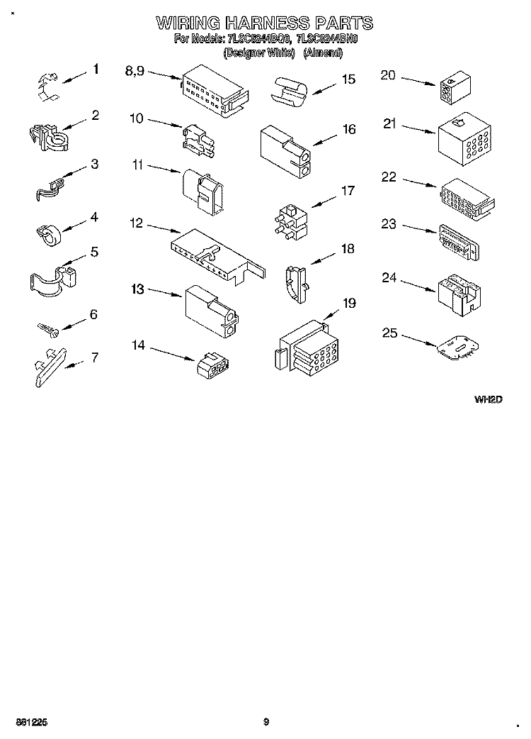 WIRING HARNESS Diagram and Parts List for 7LSC8244BQ0  Whirlpool Washer