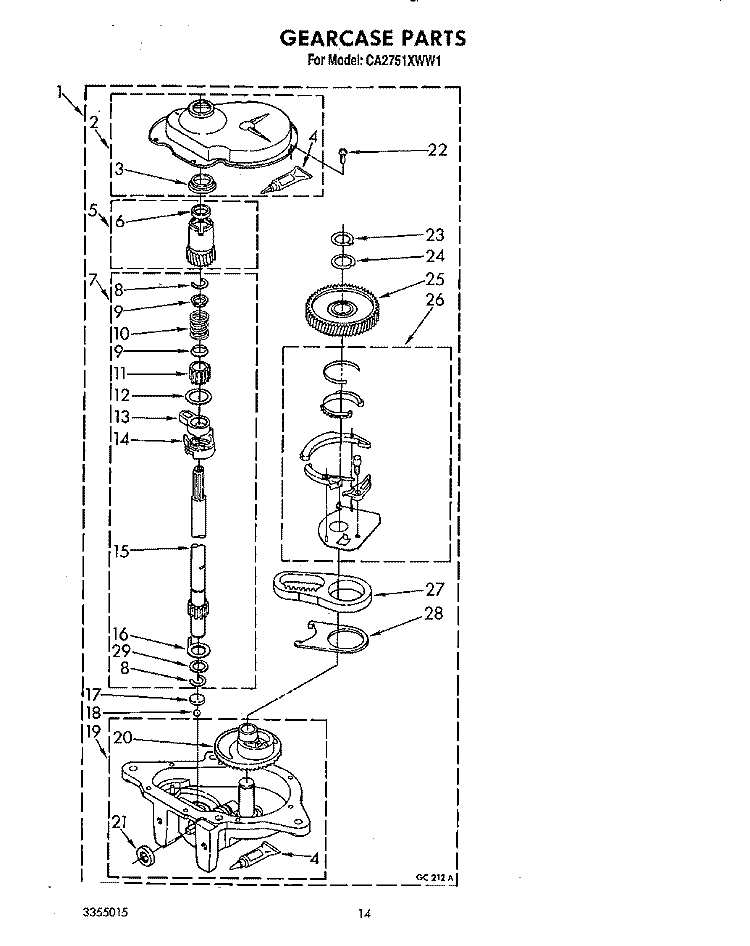 GEARCASE Diagram and Parts List for CA2751XWW1  Whirlpool Washer