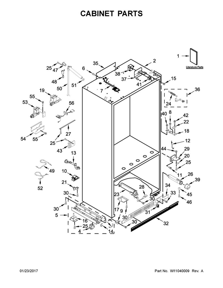 Cabinet Parts Diagram and Parts List for KBFN506ESS01  KitchenAid Refrigerator