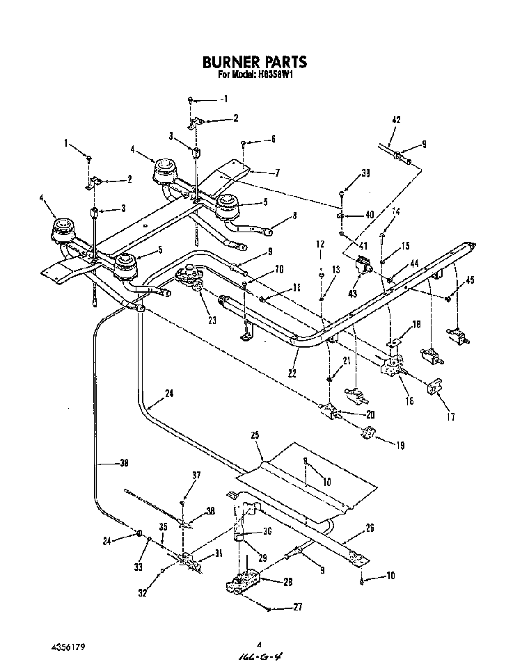 Burner Diagram and Parts List for H6358*1  Roper Range