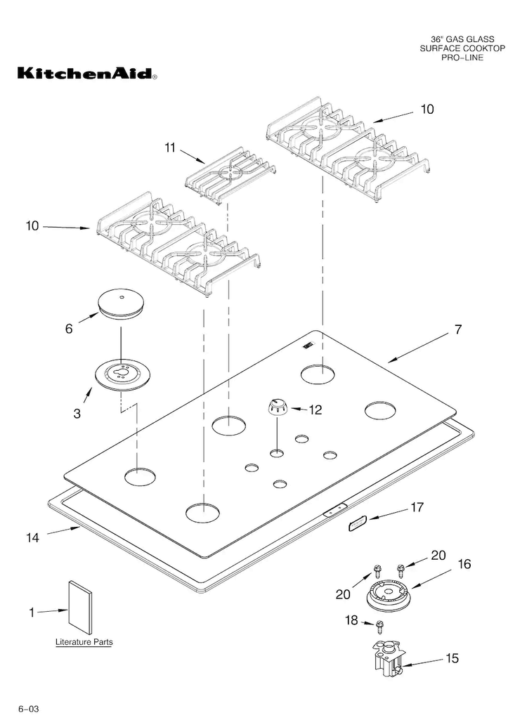 Cooktop, Burner And Grate Parts Diagram and Parts List for 8186099  KitchenAid Cooktop