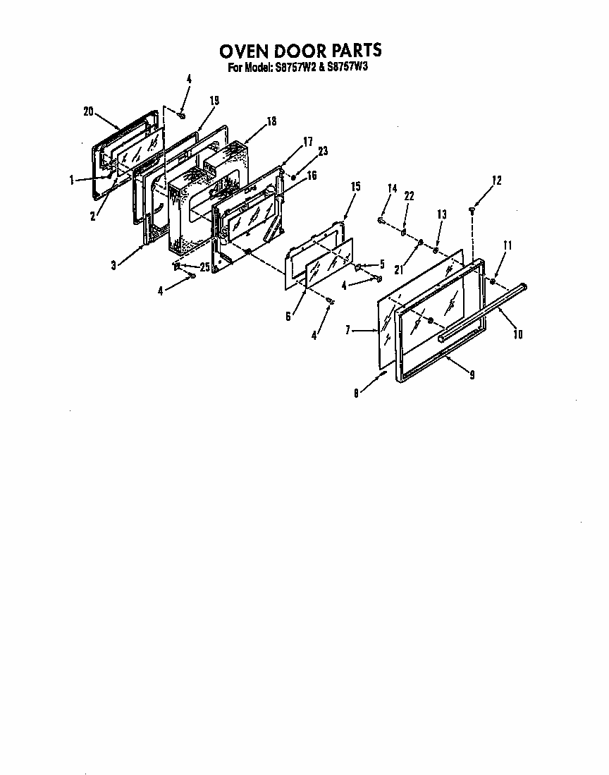 Oven Door Diagram and Parts List for S8757*3  Roper Range