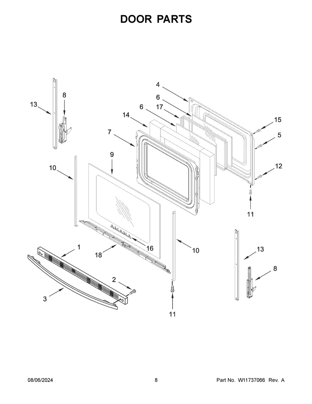 05 - Door Parts Diagram and Parts List for YAER6603SMS1  Whirlpool Wall Oven