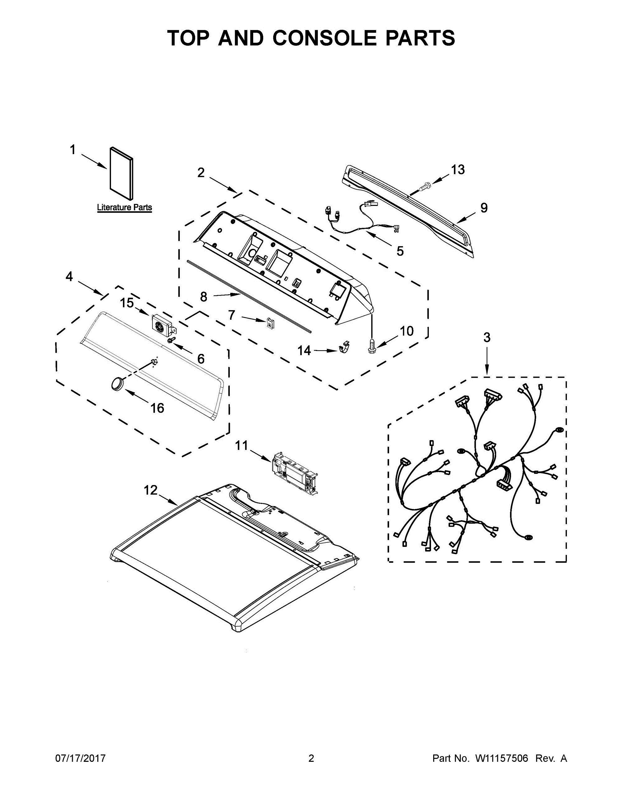 02 - TOP AND CONSOLE PARTS Diagram and Parts List for MGDB835DW4  Whirlpool Dryer