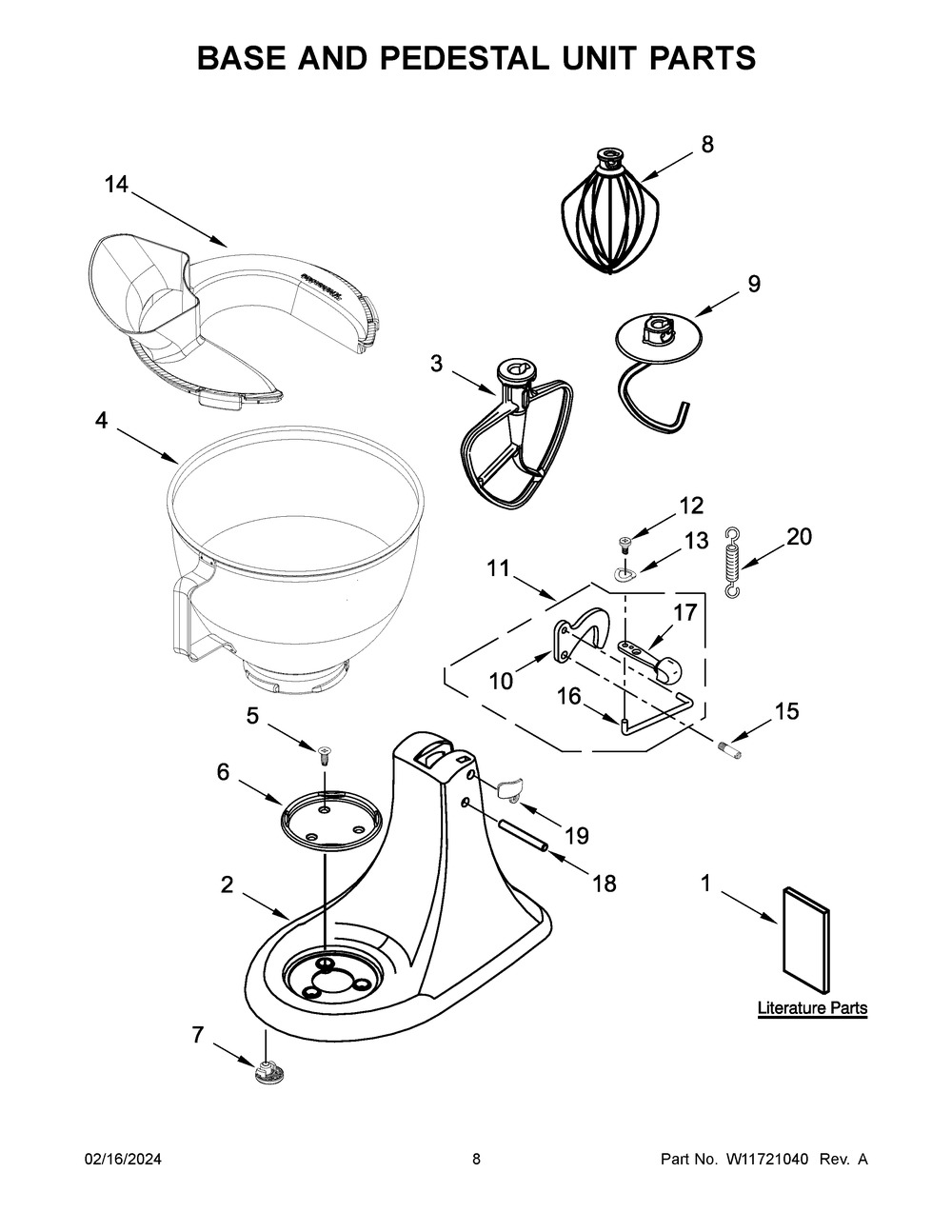 Base And Pedestal Unit Parts Diagram and Parts List for 5KSM95PSBBS5  KitchenAid Mixer