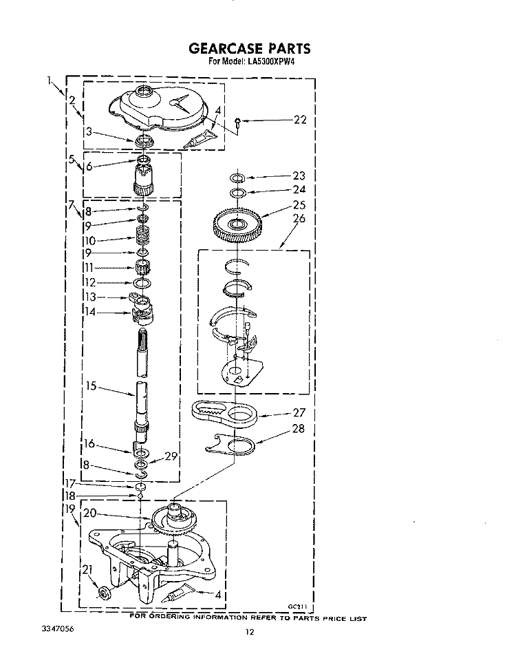 GEARCASE Diagram and Parts List for LA5300XPW4  Whirlpool Washer