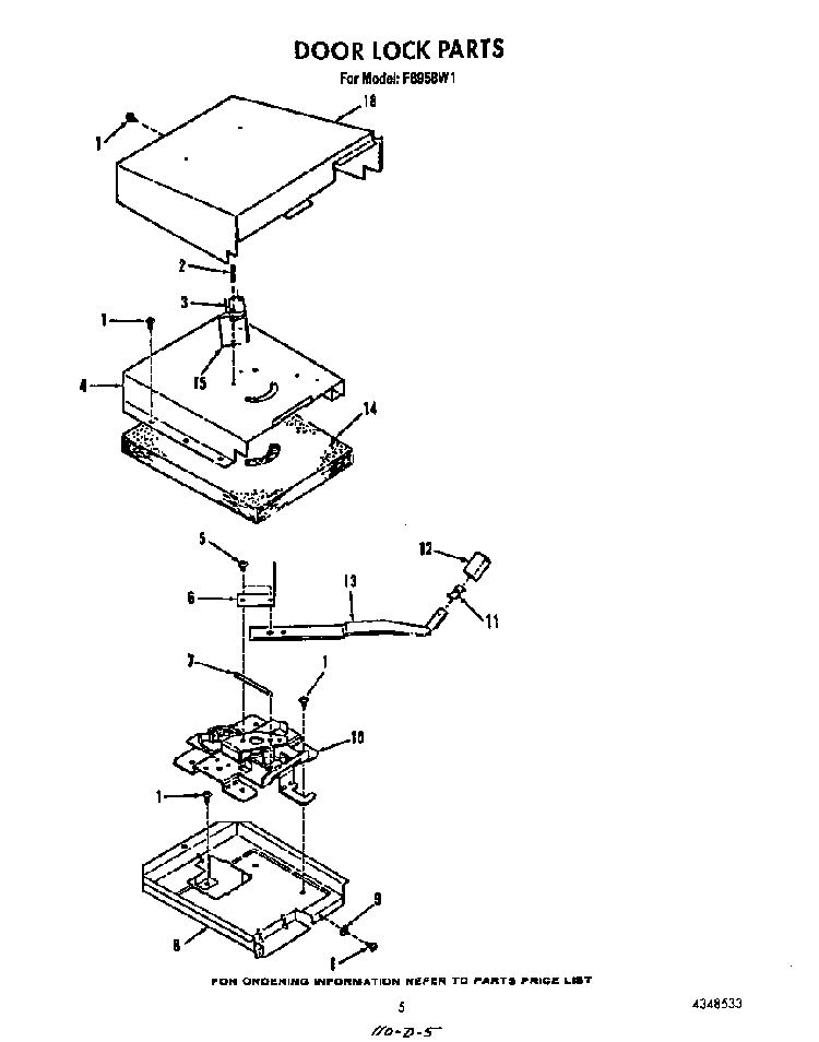 Door Lock Diagram and Parts List for F8958*1  Roper Range