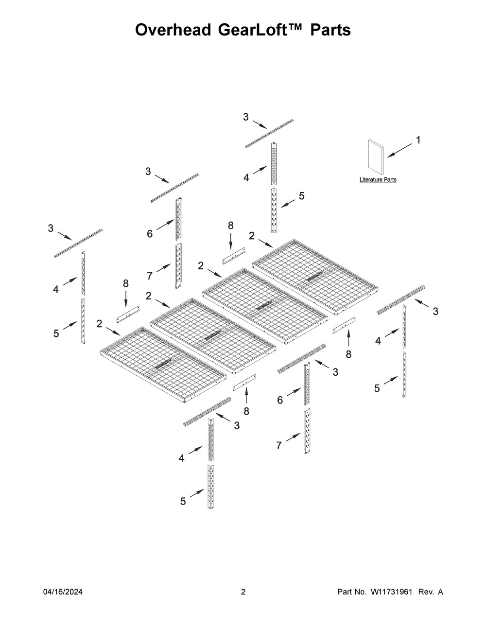 Overhead Gearloft Parts Diagram and Parts List for GALS48M4JG00  Whirlpool Cabinet
