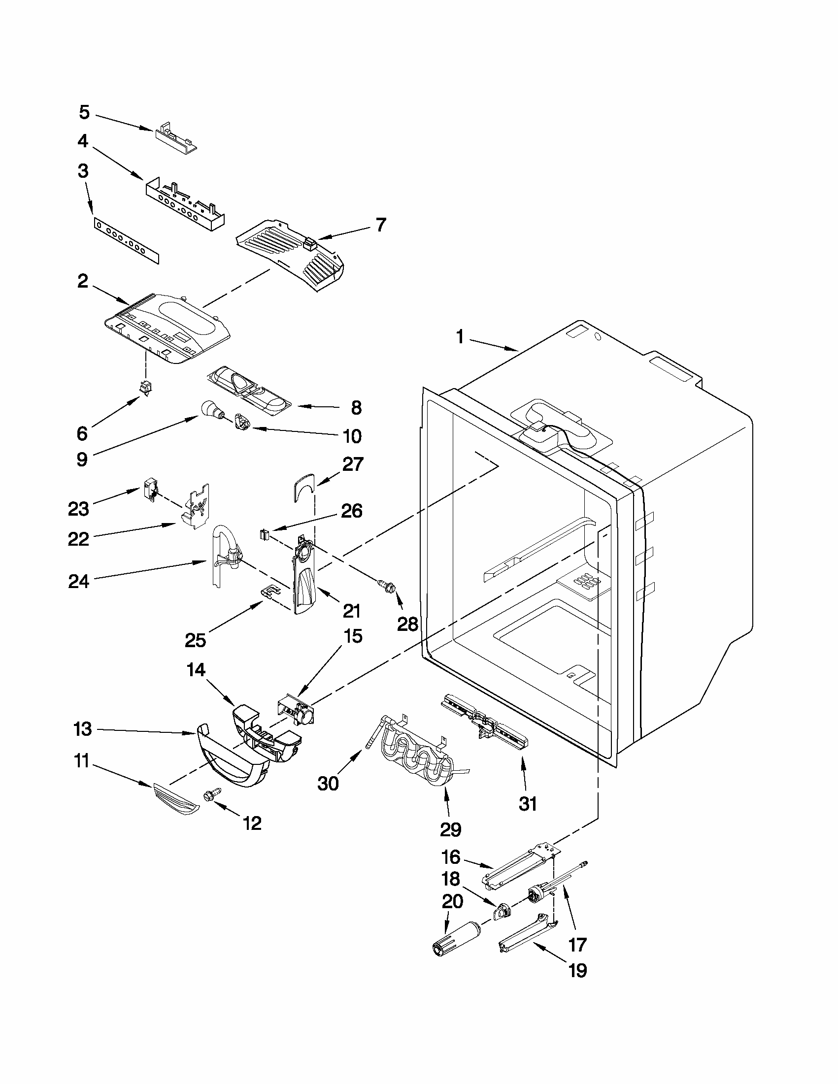 Refrigerator Liner Parts Diagram and Parts List for 59679533017  Kenmore Refrigerator