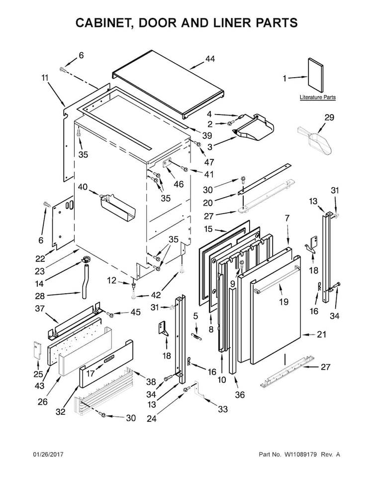 Cabinet, Door And Liner Parts Diagram and Parts List for KUID308ESS2  KitchenAid Ice Maker