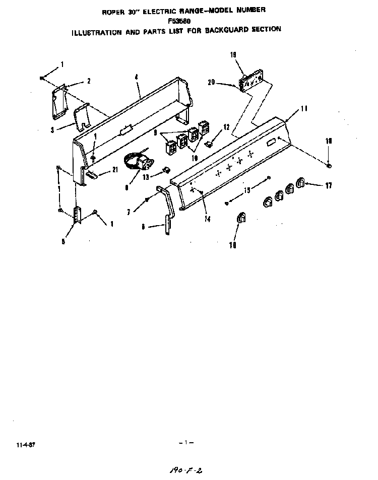 Backguard Diagram and Parts List for F5358*0  Roper Range