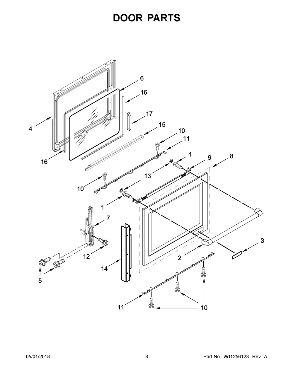 Door Parts Diagram and Parts List for YKSDB900ESS3  Whirlpool Range