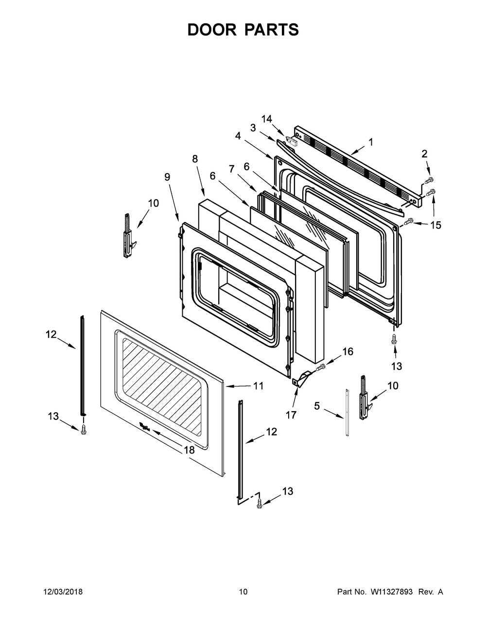 Door Parts Diagram and Parts List for WFE520S0FS2  Whirlpool Range