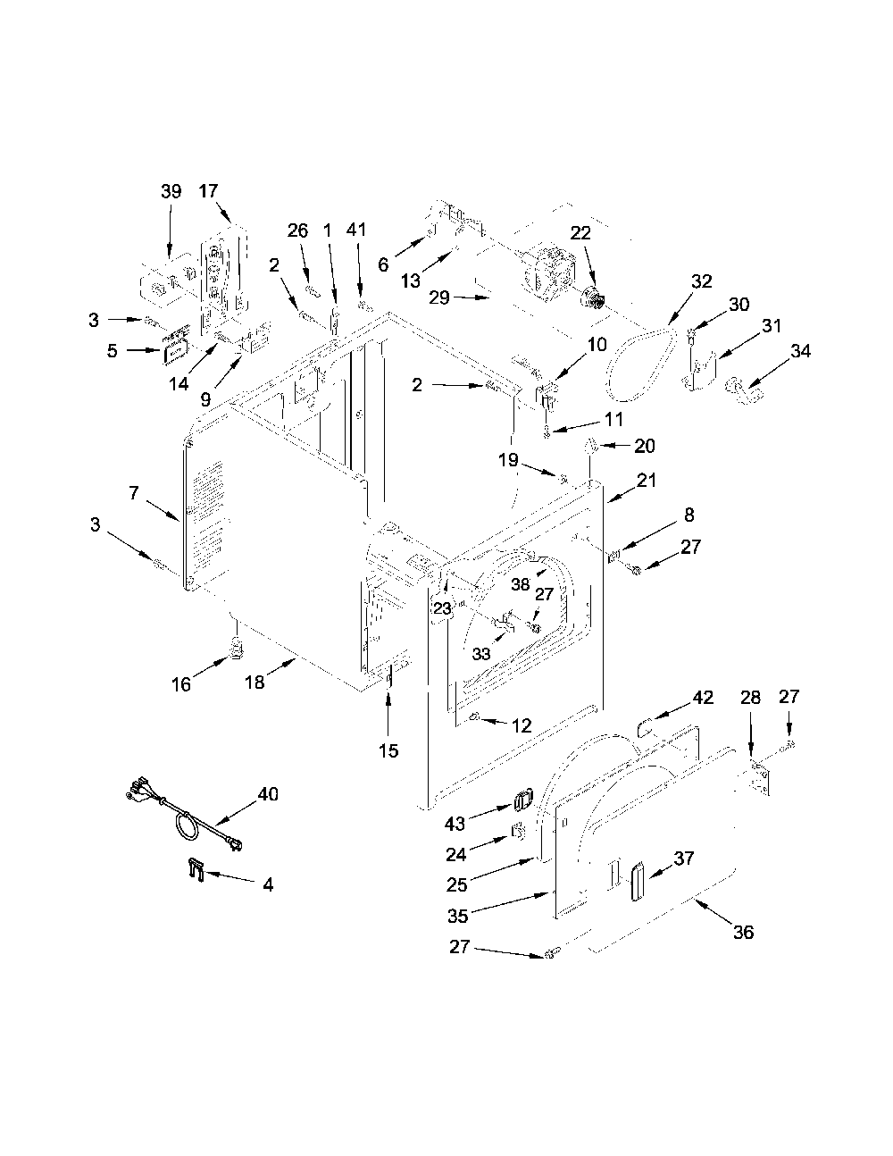 Cabinet parts Diagram and Parts List for 110C60122511  Kenmore Dryer
