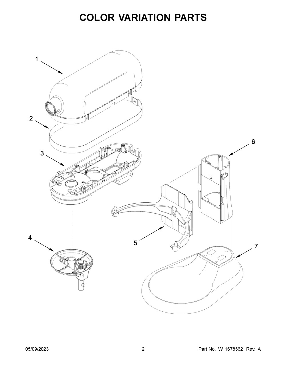 Color Variation Parts Diagram and Parts List for 5KSM7990XEWH1  KitchenAid Mixer