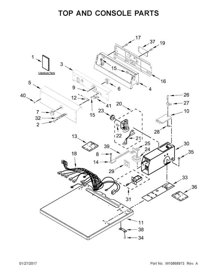 Top And Console Parts Diagram and Parts List for CGM2765FQ0  Whirlpool Dryer