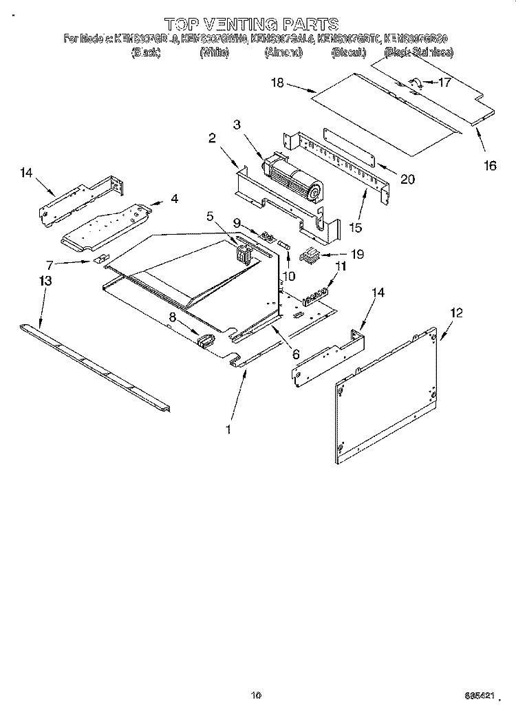 TOP VENTING Diagram and Parts List for KEMS307GBS0  KitchenAid Microwave Oven Combo