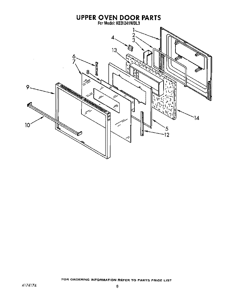 UPPER OVEN DOOR Diagram and Parts List for KEBI241WBL3  KitchenAid Wall Oven