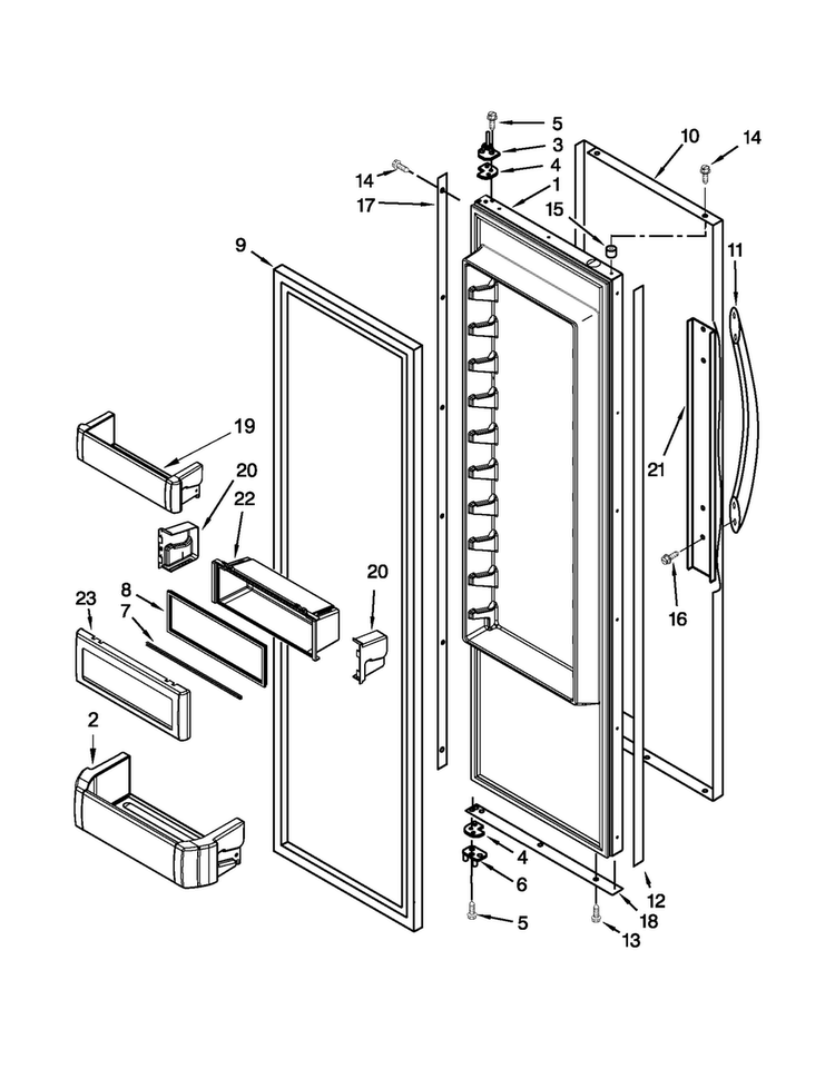 Refrigerator Door Parts Diagram and Parts List for KSSC36QTS07  KitchenAid Refrigerator