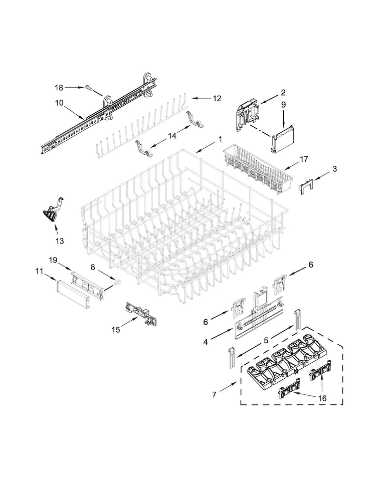 Upper Rack And Track Parts Diagram and Parts List for KDTM404ESS1  KitchenAid Dishwasher