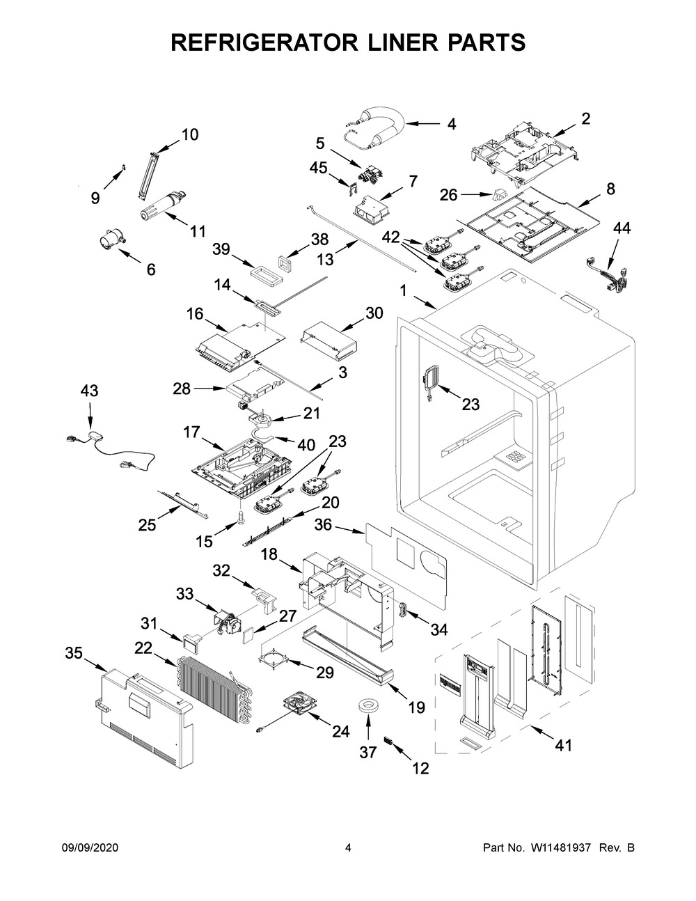 Refrigerator Liner Parts Diagram and Parts List for KRMF706EBS04  Whirlpool Refrigerator