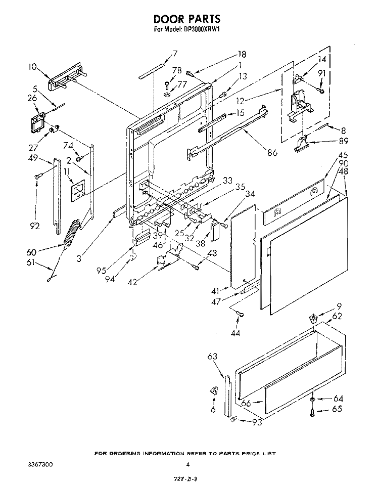 DOOR Diagram and Parts List for DP3000XRN1  Whirlpool Dishwasher