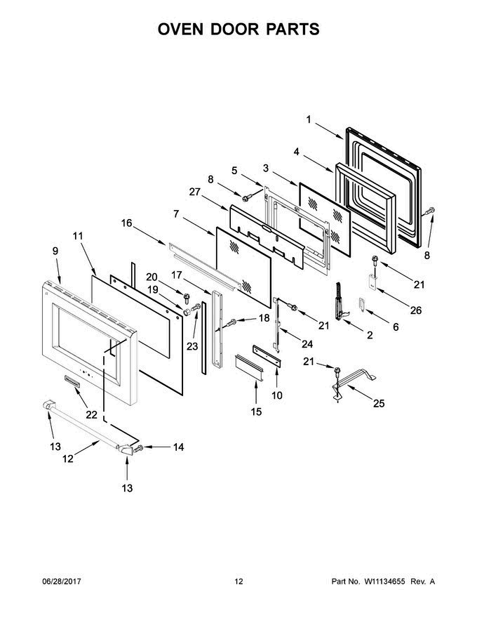07 - Oven Door Parts Diagram and Parts List for KDRS467VBU01  KitchenAid Range