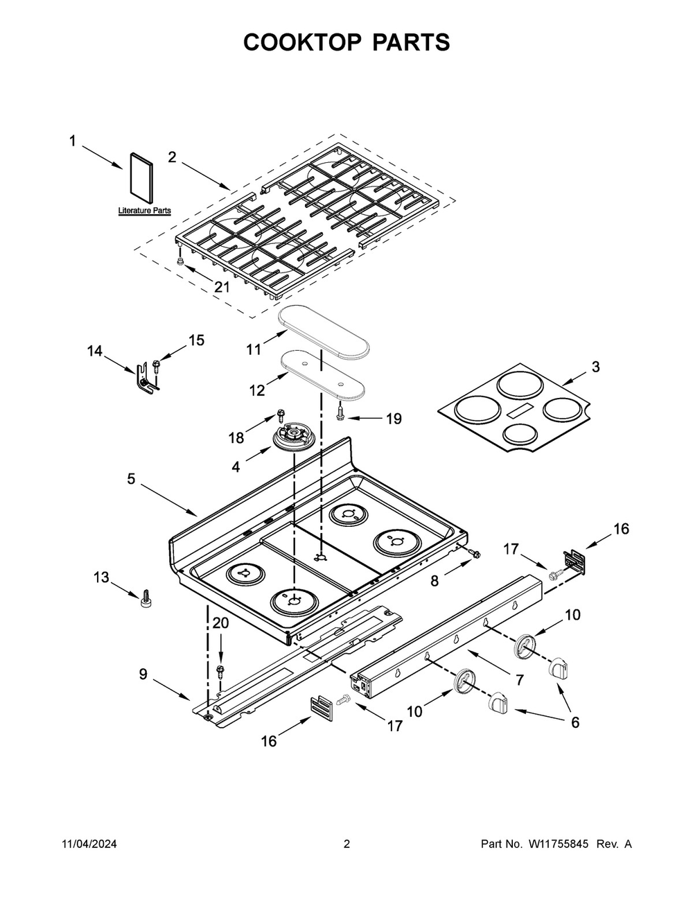 02 - Cooktop Parts Diagram and Parts List for MGT8800FZ11  Whirlpool Range