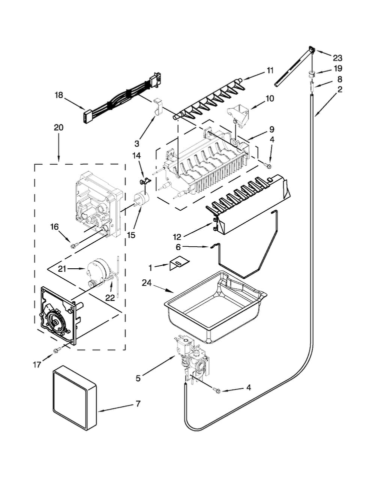 Icemaker Parts Diagram and Parts List for GX2FHDXVQ07  Whirlpool Refrigerator
