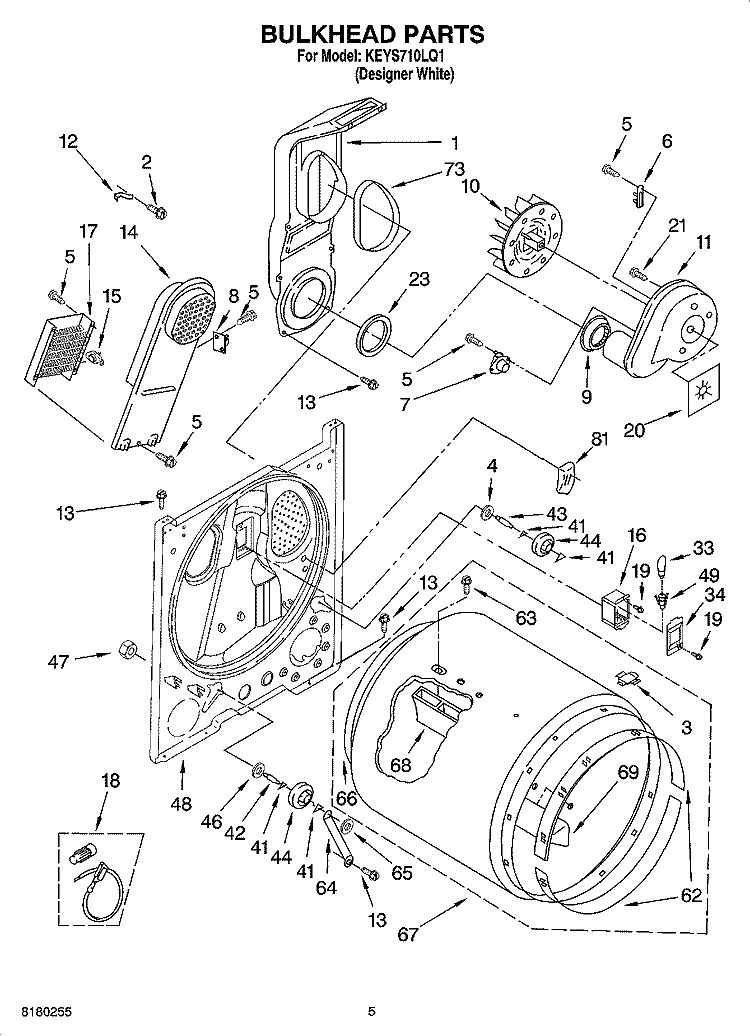 BULKHEAD PARTS Diagram and Parts List for KEYS710LQ1  KitchenAid Dryer