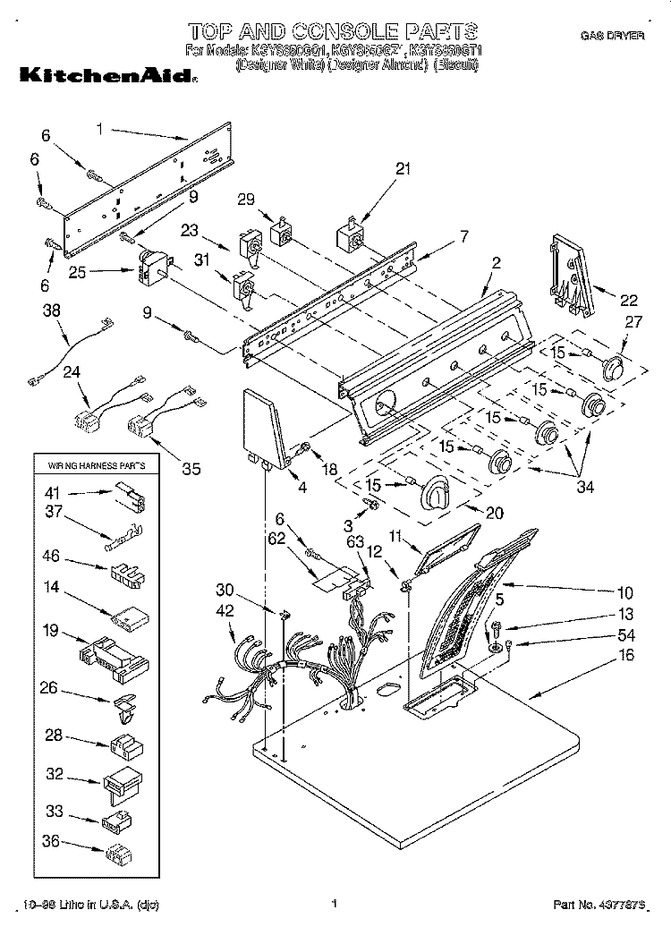 TOP AND CONSOLE, LIT/OPTIONAL Diagram and Parts List for KGYS850GQ1  KitchenAid Dryer