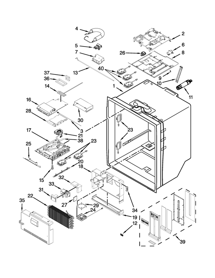 Refrigerator Liner Parts Diagram and Parts List for WRF767SDEM00  Whirlpool Refrigerator