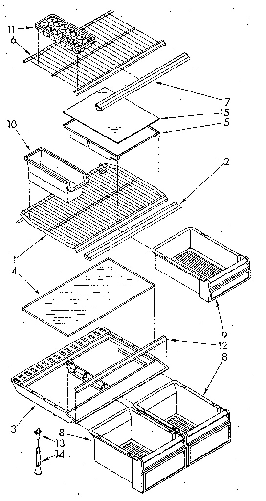 Shelf Diagram and Parts List for ET16AKXSF02  Whirlpool Refrigerator