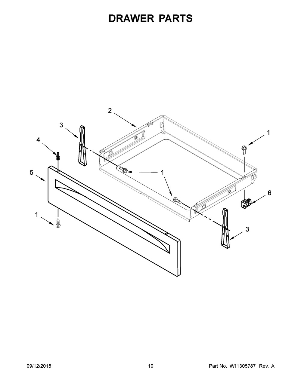 Drawer Parts Diagram and Parts List for WFC150M0EB3  Whirlpool Range