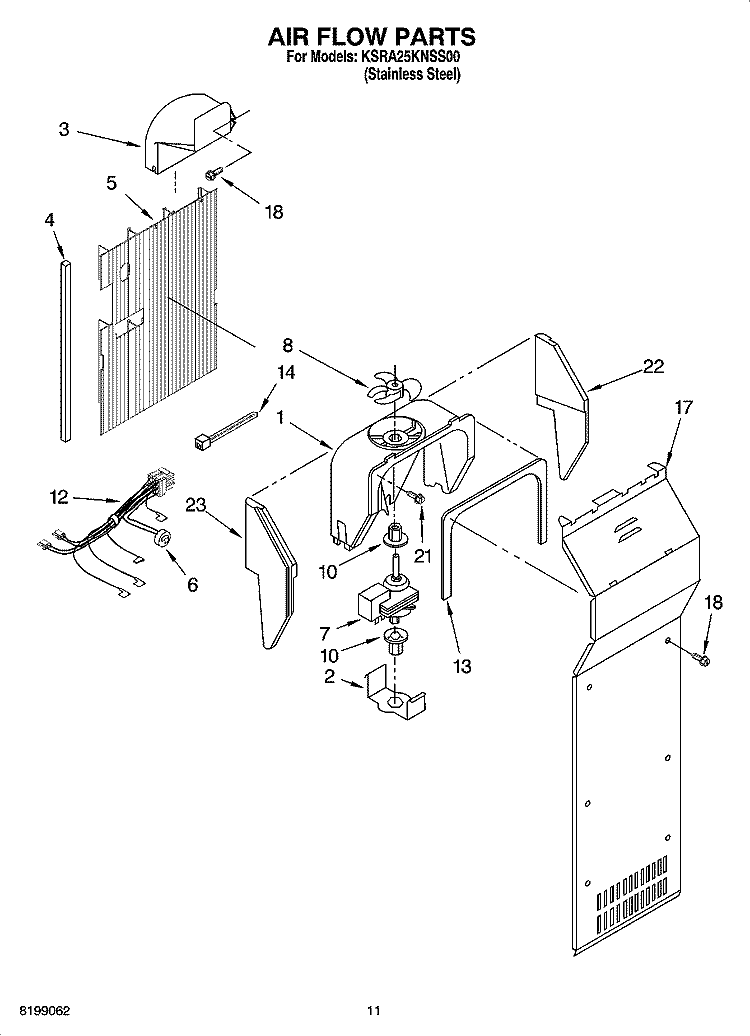 AIR FLOW PARTS Diagram and Parts List for KSRA25KNSS00  KitchenAid Refrigerator